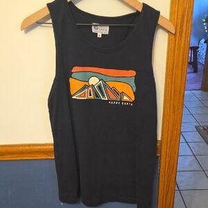 Happy Earth Black Tank Top with Graphic Design